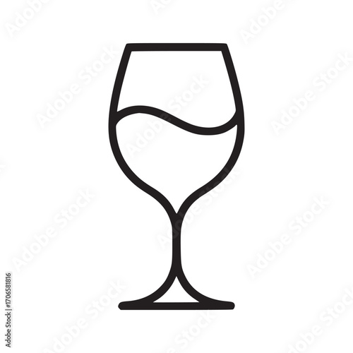 Vector art of minimalist line art illustration of a wine glass with wine inside, perfect for bar menus, wine lists, or elegant design projects needing a touch of sophistication