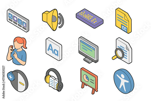 Accessibility icon set: flat style for inclusive design and communication clarity