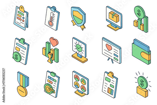 Business and finance icon set, flat. money, analytics, data visualization designs