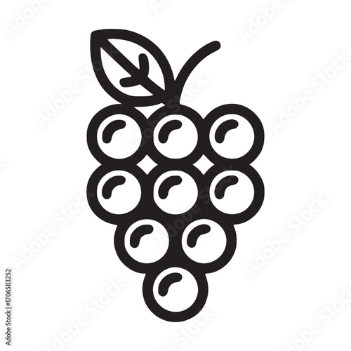 Vector art of grapes icon this vector illustration shows a bunch of grapes with a leaf, rendered in a clean, minimalist line drawing style, ideal for representing fruit or winerelated themes