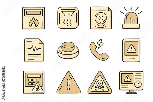 Safety and warning outline icon set. alert, emergency, hazard symbols collection