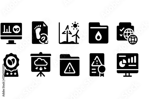 Environmental conservation solid icon set. eco, sustainability symbols, black collection