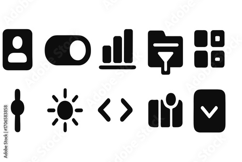 User interface solid icon set for efficient app and web design
