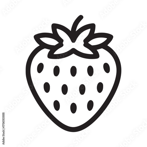 Vector art of strawberry icon this minimalist vector illustration showcases a fresh, ripe strawberry with its characteristic seeds and leafy top, rendered in a clean, simple line drawing style