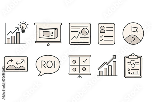 Business and analytics line icon set. finance, reports & strategy icons collection