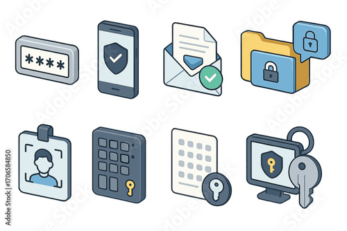 Security, protection 3d icon set. data, privacy, access control icons collection