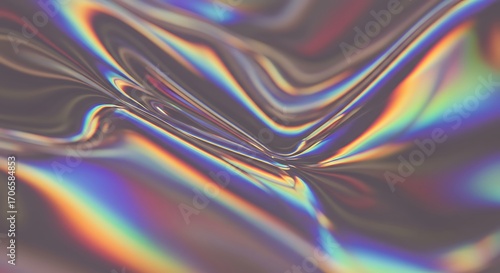 Abstract shiny holographic foil with iridescent light patterns