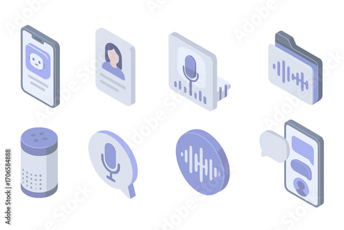 Communication and technology 3d icon set. mobile, voice, chat, digital icons