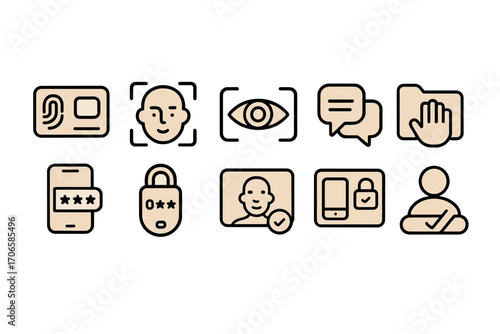 Biometric security outline icon set. identification, authentication, face recognition