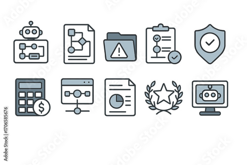 Business, automation outline icon set. workflow, technology icons outline collection
