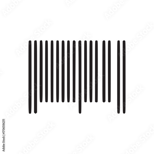Vector art of minimalist barcode illustration simple black lines forming a barcode pattern, ideal for illustrating concepts of product identification, retail, or technology