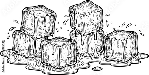 ice cube engraving black and white outline