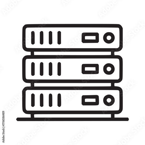 Vector art of simple server stack illustration a minimalist depiction of three servers stacked, ideal for illustrating concepts of data storage, networking, or information technology