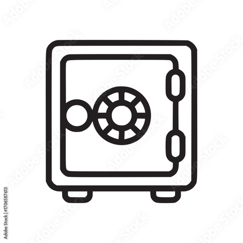 Illustration of a safe the safe is black and white and has a simple, minimalist design it is a vector graphic and would be suitable for use in a variety of projects