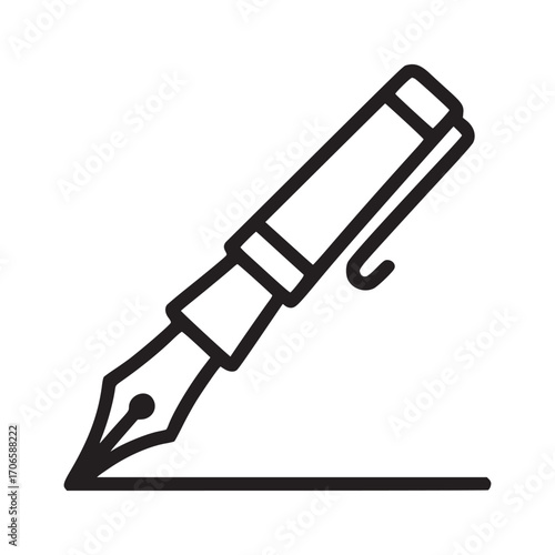 Illustration of a fountain pen drawing a line the pen is depicted in a simple, minimalist style, with clean lines and a focus on the essential elements of the writing tool