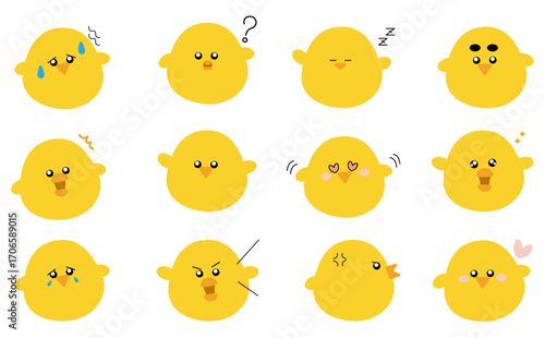 かわいいヒヨコの表情アイコンセット