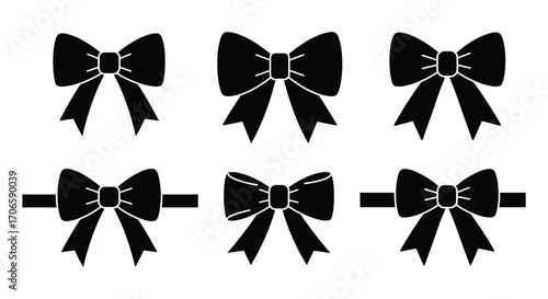 six elegant black bows arranged neatly in two rows