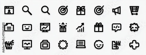 Comprehensive Line Icon Collection with UI Elements, Digital Interface Kit for Web Design and Application Development