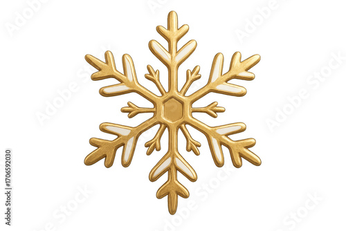 Golden snowflake shining on transparent background for winter design