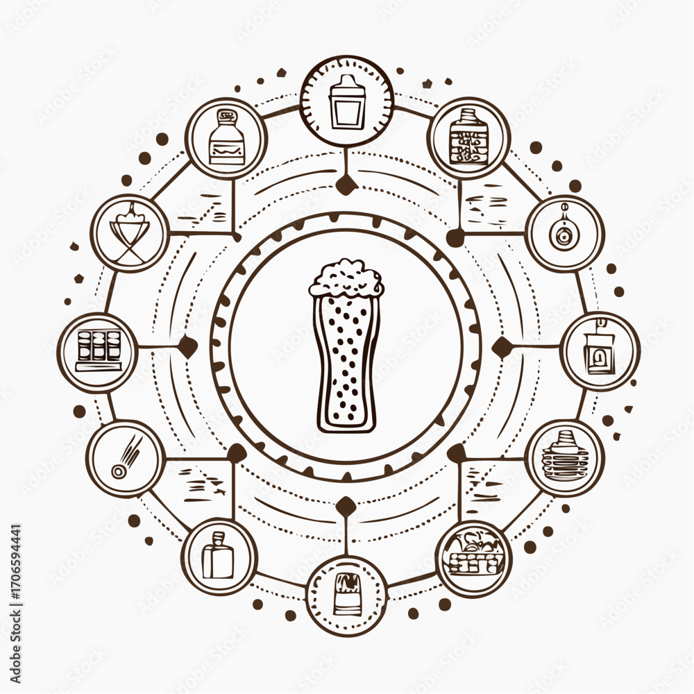 Obraz premium Root Beer Beverage Line Icons