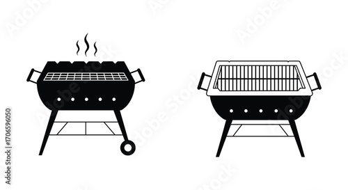 simple illustration of two outdoor grills with smoke rising