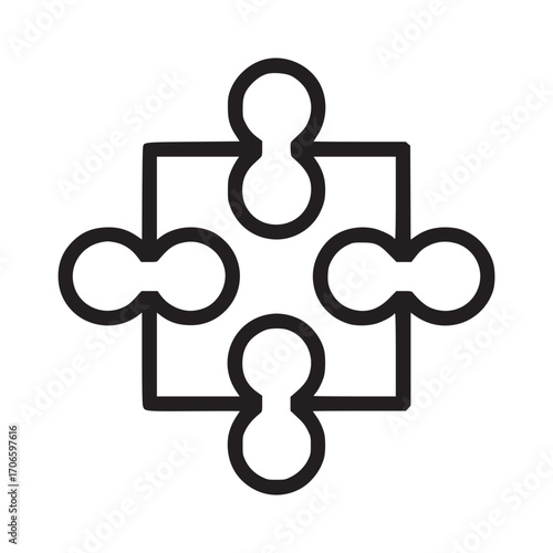 Illustration of a puzzle piece, a classic symbol of problemsolving, depicted in a clean, minimalist style with bold lines and a simple, elegant form, perfect for icons and designs