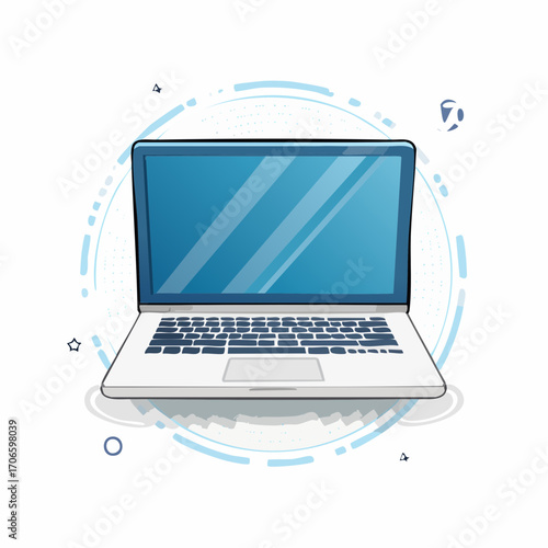 Flaches Vektormotiv eines geöffneten Laptops in klarer Outline-Darstellung