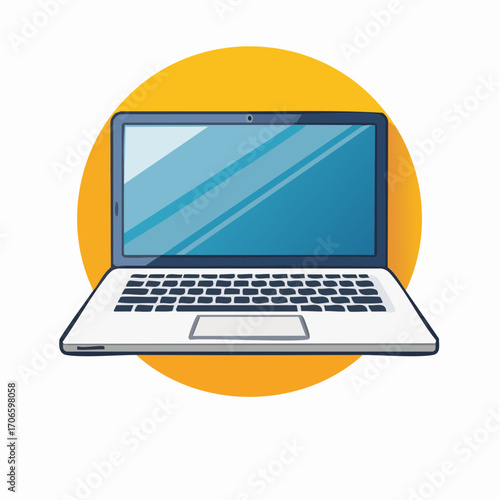 Flaches Vektormotiv eines geöffneten Laptops in klarer Outline-Darstellung