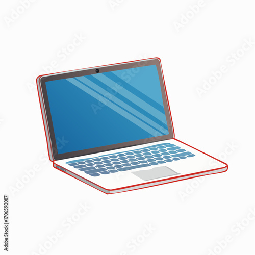 Flaches Vektormotiv eines geöffneten Laptops in klarer Outline-Darstellung