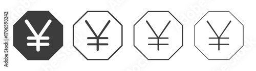 Yen vector icon set in black and white color.