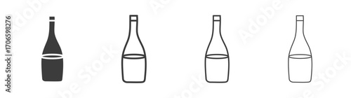 Wine bottle vector icon set in black and white color.