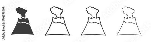 Volcano vector icon set in black and white color.
