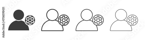 User gear vector icon set in black and white color.