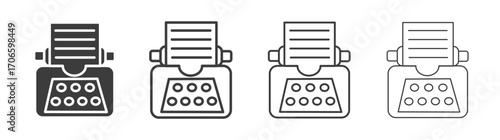 Typewriter vector icon set in black and white color.