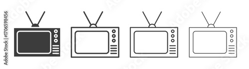 Tv retro vector icon set in black and white color.