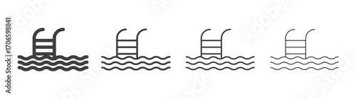 Swimming pool vector icon set in black and white color.