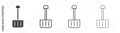 Snow shovel vector icon set in black and white color.