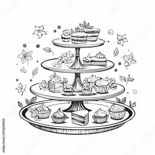 Wallpaper Mural Different Type of Cake Stand Clear Vision Simple Line Art Torontodigital.ca