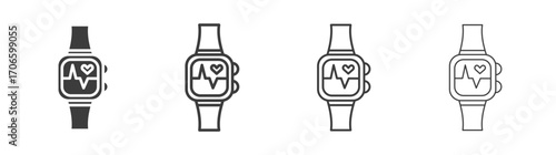 Smart watch vector icon set in black and white color.
