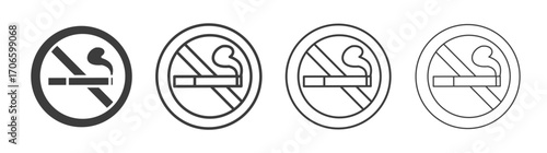 Smoking ban vector icon set in black and white color.