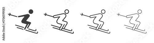 Skiing vector icon set in black and white color.