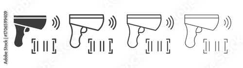 Scanner gun vector icon set in black and white color.