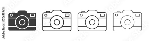 Retro camera vector icon set in black and white color.