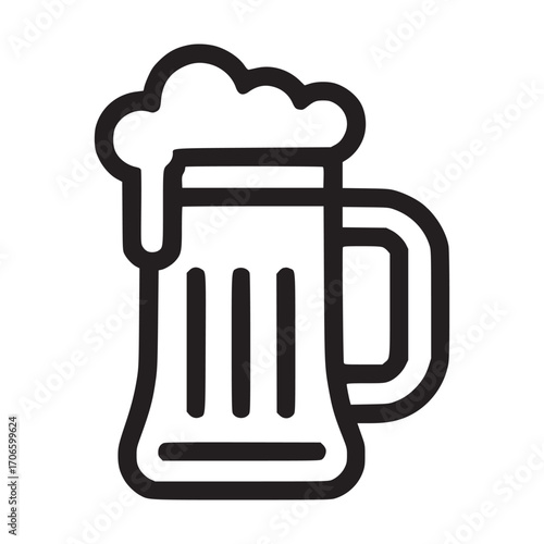 Vector art of beer mug icon simple outline glass of beer symbol for pub, bar, or brewery concept minimalist design for beveragerelated websites, apps, and graphic projects