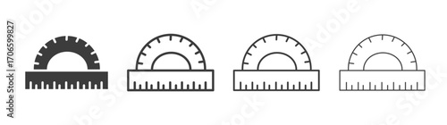 Protractor vector icon set in black and white color.