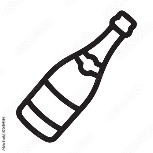 Vector art of champagne bottle icon simple outline sparkling wine symbol for celebration, party, or festive event minimalist design for beveragerelated websites, apps, and graphic projects