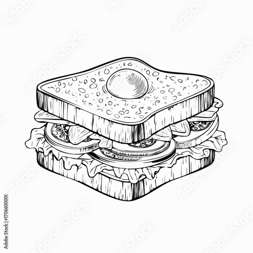 Breakfast Sandwich Clear Vision Simple Line Art