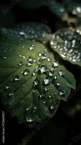 Dew drops on green leaf
