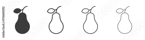 Pear vector icon set in black and white color.