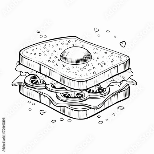 Breakfast Sandwich Clear Vision Simple Line Art